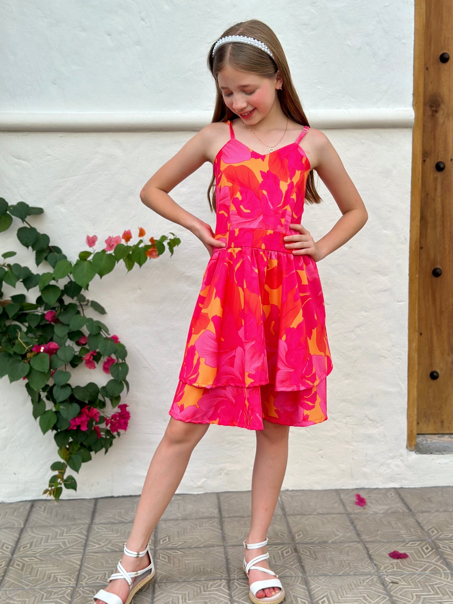 Vestido corto en de tiras para niña - Celeste