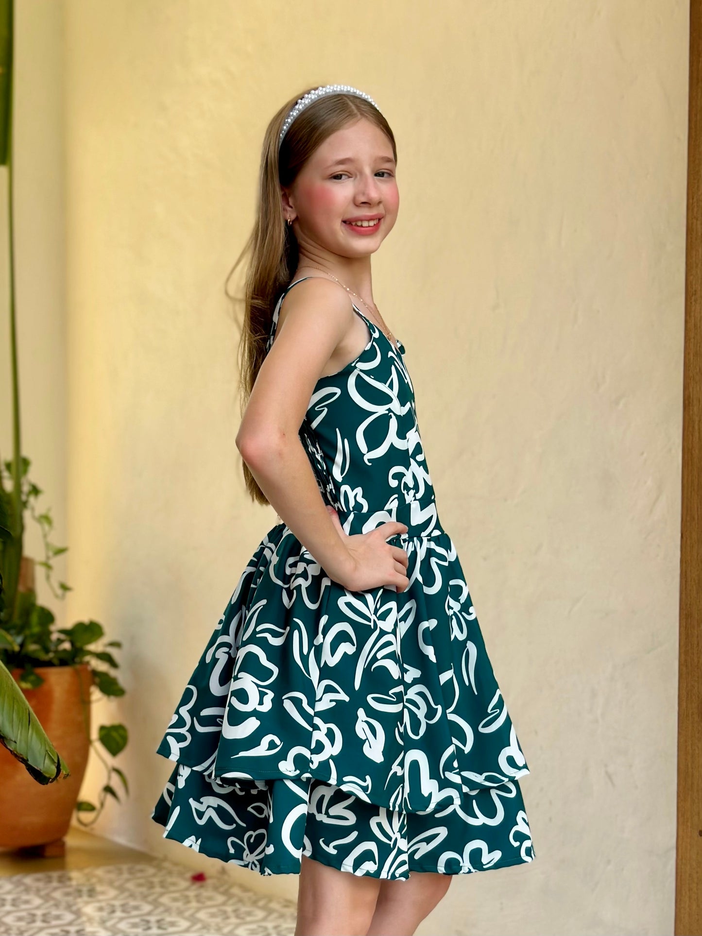 Vestido corto en de tiras para niña - Celeste