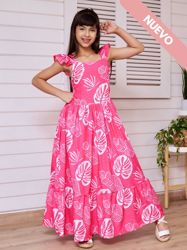 Vestido Para Niña Largo - Maxi  Fucsia
