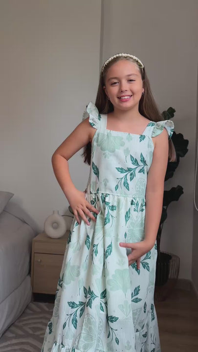 Vestido largo Maxi para niña color verde | Lindamia.co